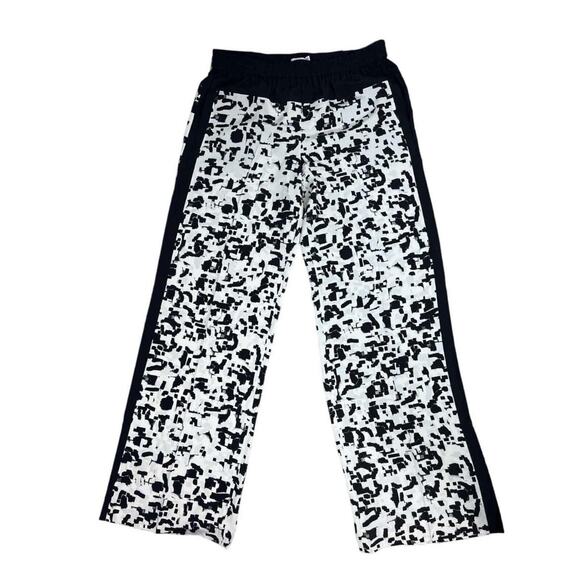 Vince Womens 100% Silk Wide Leg Pull On Trouser Sz M Black White Leopard Luxury - Picture 1 of 16